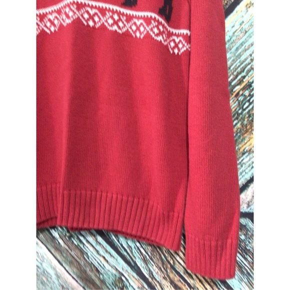 Chaps Moose Print 🫎 Sweater Red White Size Medium 3 Buttons Front ~ Beautiful S - Picture 3 of 12
